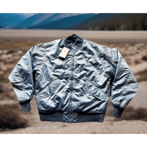 Jordan Men Essentials Renegade Bomber Jacket Washed Blue FN6543-436 Sz M NWT